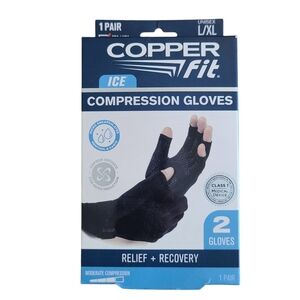 Copper Fit ICE Compression Gloves L/XL, adjustable velcro strap, black